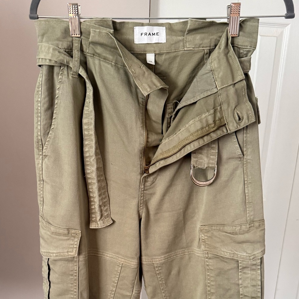 Frame High Waisted Belted Olive Cargo Pants - Size 26